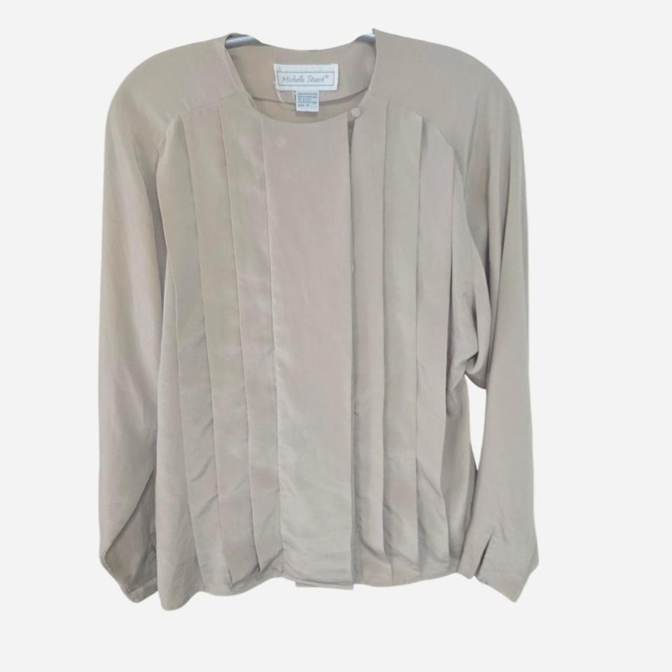 Womens Vintage Cream Pleated Dress Blouse